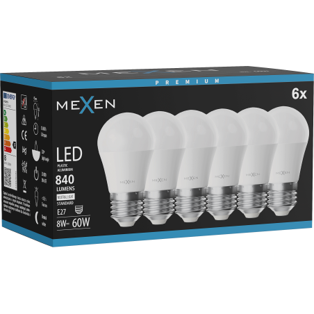 Mexen Nova 6x LED крушка E27, G45, 8W, неутрална - 4000K, 840 lm - L101-E27-0840-01x06
