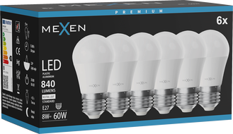 Mexen Nova 6x LED крушка E27, G45, 8W, неутрална - 4000K, 840 lm - L101-E27-0840-01x06