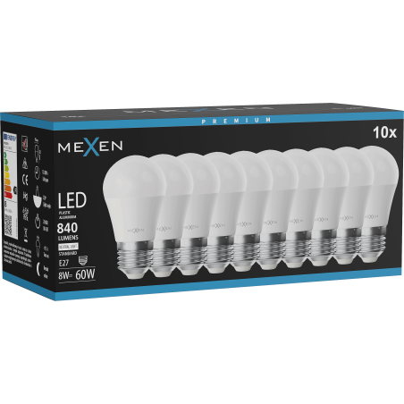 Mexen Nova 10x LED крушка E27, G45, 8W, Неутрална - 4000K, 840 lm - L101-E27-0840-01x10