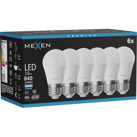 Mexen Nova 6x LED крушка E27, G45, 8W, Студена - 6500K, 840 lm - L101-E27-0865-01x06