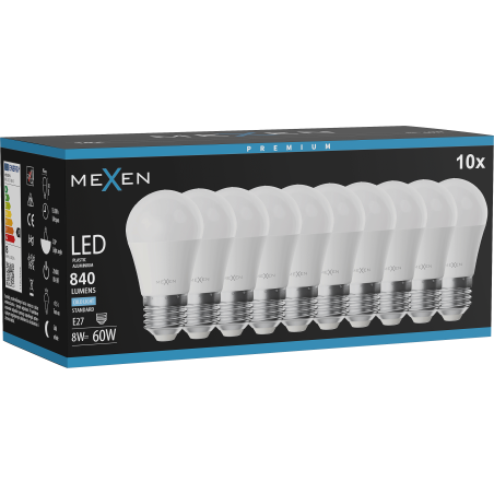 Mexen Nova 10x LED крушка E27, G45, 8W, Студена - 6500K, 840 lm - L101-E27-0865-01x10