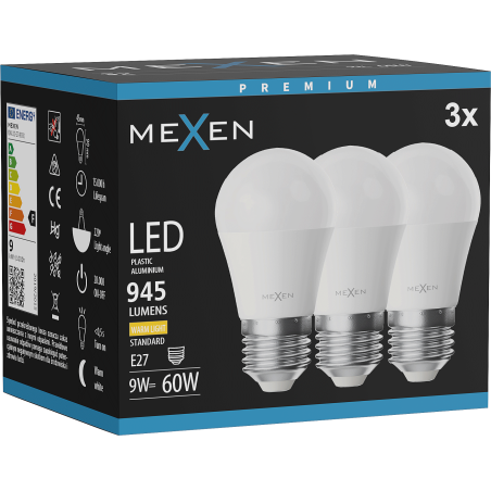 Mexen Nova 3x LED крушка E27, G45, 9W, Топла - 3000K, 945 lm - L101-E27-0930-01x03