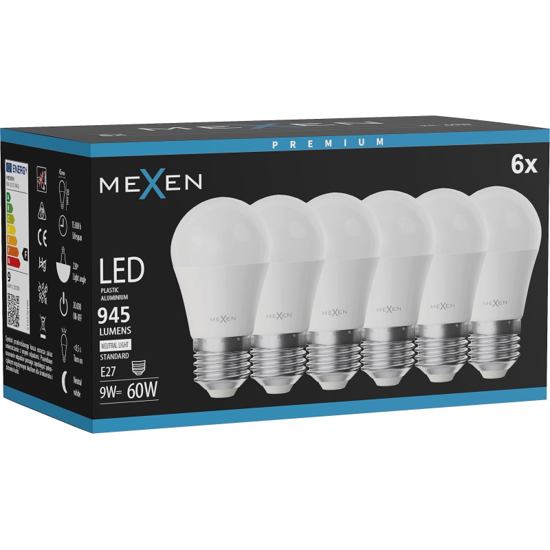Mexen Nova 6x LED Крушка E27, G45, 9W, Неутрална - 4000K, 945 lm - L101-E27-0940-01x06