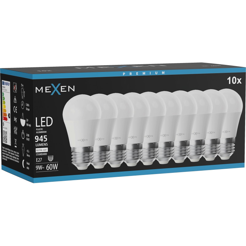 Mexen Nova 10x LED крушка E27, G45, 9W, Неутрална - 4000K, 945 lm - L101-E27-0940-01x10