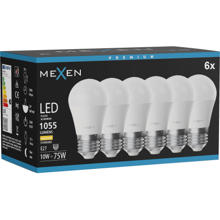 Mexen Nova 6x LED крушка E27, G45, 10W, Топла - 3000K, 1055 lm - L101-E27-1030-01x06