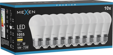 Mexen Nova 10x LED крушка E27, G45, 10W, Топла - 3000K, 1055 lm - L101-E27-1030-01x10