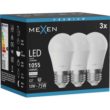 Mexen Nova 3x LED крушка E27, G45, 10W, Неутрална - 4000K, 1055 lm - L101-E27-1040-01x03