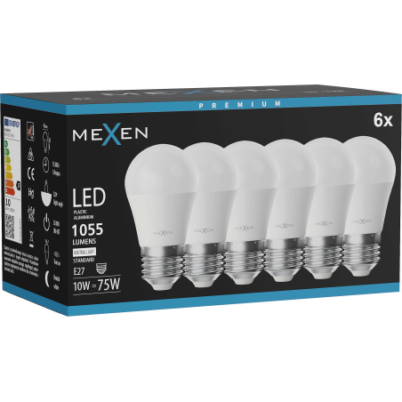 Mexen Nova 6x LED крушка E27, G45, 10W, Неутрална - 4000K, 1055 lm - L101-E27-1040-01x06