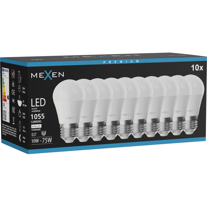 Mexen Nova 10x LED крушка E27, G45, 10W, Неутрална - 4000K, 1055 lm - L101-E27-1040-01x10