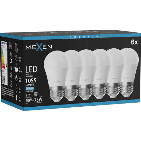 Mexen Nova 6x LED крушка E27, G45, 10W, Студена - 6500K, 1055 lm - L101-E27-1065-01x06