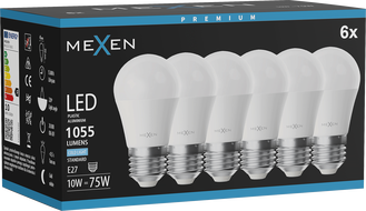 Mexen Nova 6x LED крушка E27, G45, 10W, Студена - 6500K, 1055 lm - L101-E27-1065-01x06