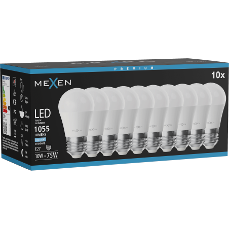 Mexen Nova 10x LED крушка E27, G45, 10W, Студена - 6500K, 1055 lm - L101-E27-1065-01x10