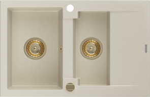 Mexen Gaspar гранитна мивка 1,5-камерна с отцедник 737 x 475 mm, бежова, сифон златен - 6507731505-69-G