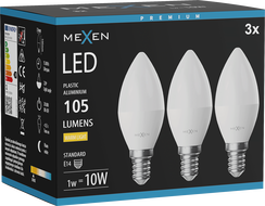 Mexen Nova 3x LED крушка E14, C37, 1W, Неутрална - 4000K, 105 lm - L102-E14-0140-01x03