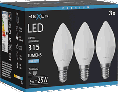 Mexen Nova 3х LED крушка E14, C37, 3W, Студена - 6500K, 315 lm - L102-E14-0365-01x03