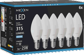 Mexen Nova 6x LED крушка E14, C37, 3W, Студена - 6500K, 315 lm - L102-E14-0365-01x06