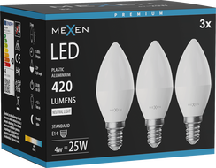 Mexen Nova 3x LED крушка E14, C37, 4W, Неутрална - 4000K, 420 lm - L102-E14-0440-01x03
