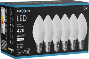 Mexen Nova 6x LED крушка E14, C37, 4W, Неутрална - 4000K, 420 lm - L102-E14-0440-01x06