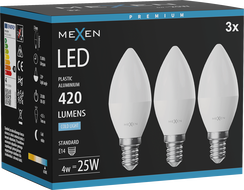Mexen Nova 3x LED крушка E14, C37, 4W, Студена - 6500K, 420 lm - L102-E14-0465-01x03