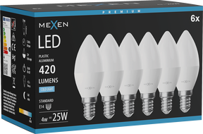 Mexen Nova 6x LED крушка E14, C37, 4W, Студена - 6500K, 420 lm - L102-E14-0465-01x06