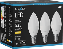 Mexen Nova 3x LED крушка E14, C37, 5W, Топла - 3000K, 525 lm - L102-E14-0530-01x03