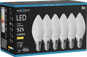 Mexen Nova 6x LED крушка E14, C37, 5W, Топло - 3000K, 525 lm - L102-E14-0530-01x06