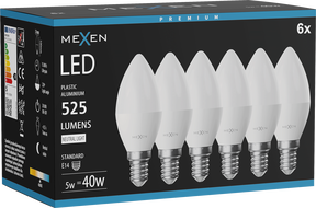 Mexen Nova 6x LED крушка E14, C37, 5W, Неутрална - 4000K, 525 lm - L102-E14-0540-01x06