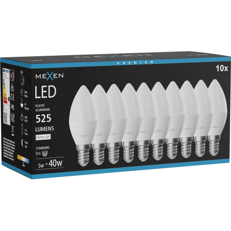 Mexen Nova 10x LED крушка E14, C37, 5W, Неутрална - 4000K, 525 lm - L102-E14-0540-01x10