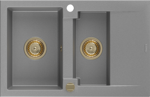 Mexen Gaspar гранитна мивка с 1,5 камери с изцедник 737 x 475 mm, сива, златен сифон - 6507731505-71-G
