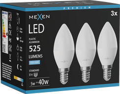 Mexen Nova 3x LED крушка E14, C37, 5W, Студена - 6500K, 525 lm - L102-E14-0565-01x03