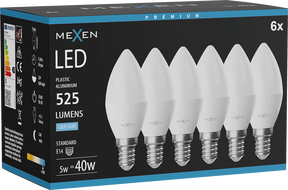 Mexen Nova 6x LED крушка E14, C37, 5W, Студена - 6500K, 525 lm - L102-E14-0565-01x06