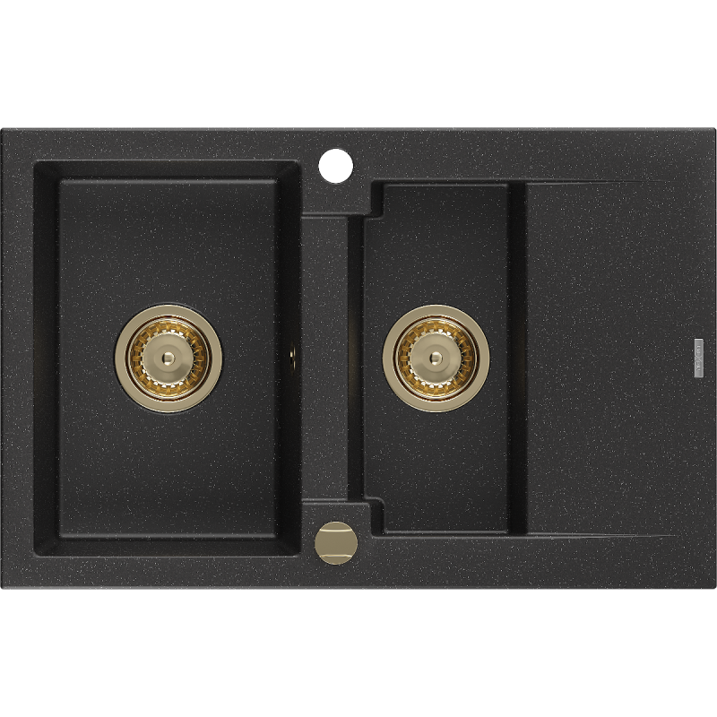 Mexen Gaspar гранитна мивка с 1,5 камери и отцедник 737 x 475 мм, черен/сребърен