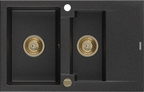 Mexen Gaspar гранитна мивка с 1,5 камери и отцедник 737 x 475 мм, черен/сребърен