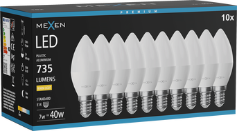 Mexen Nova 10x LED крушка E14, C37, 7W, Топла - 3000K, 735 lm - L102-E14-0730-01x10