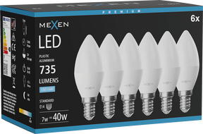 Mexen Nova 6x LED крушка E14, C37, 7W, Студена - 6500K, 735 lm - L102-E14-0765-01x06