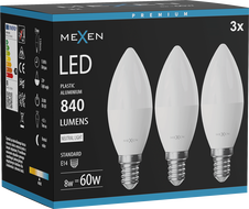 Mexen Nova 3x LED крушка E14, C37, 8W, Неутрална - 4000K, 840 lm - L102-E14-0840-01x03