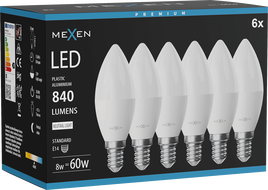 Mexen Nova 6x LED крушка E14, C37, 8W, Неутрална - 4000K, 840 lm - L102-E14-0840-01x06