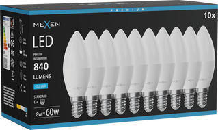 Mexen Nova 10x LED крушка E14, C37, 8W, Студена - 6500K, 840 lm - L102-E14-0865-01x10