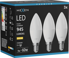 Mexen Nova 3x LED крушка E14, C37, 9W, Топла - 3000K, 945 lm - L102-E14-0930-01x03