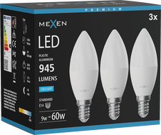 Mexen Nova 3x LED крушка E14, C37, 9W, Студена - 6500K, 945 lm - L102-E14-0965-01x03