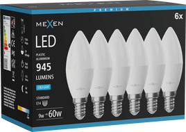 Mexen Nova 6x LED крушка E14, C37, 9W, Студена - 6500K, 945 lm - L102-E14-0965-01x06