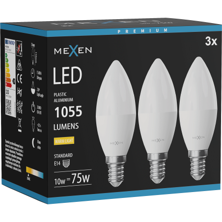 Mexen Nova 3x LED крушка E14, C37, 10W, Топла - 3000K, 1055 lm - L102-E14-1030-01x03