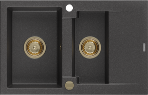 Mexen Gaspar гранитна мивка 1,5 камери с отцедник 737 x 475 мм, черен на пръски,