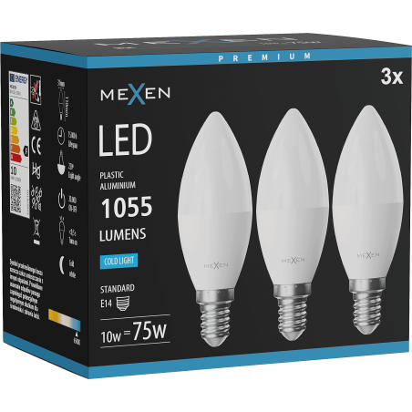 Mexen Nova 3x LED крушка E14, C37, 10W, Студена - 6500K, 1055 lm - L102-E14-1065-01x03