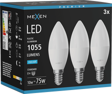 Mexen Nova 3x LED крушка E14, C37, 10W, Студена - 6500K, 1055 lm - L102-E14-1065-01x03
