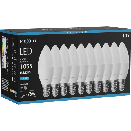 Mexen Nova 10x LED крушка E14, C37, 10W, Студена - 6500K, 1055 lm - L102-E14-1065-01x10