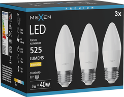 Mexen Nova 3x LED крушка E27, C37, 5W, Топла - 3000K, 525 lm - L102-E27-0530-01x03
