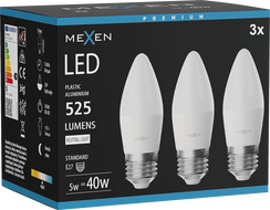 Mexen Nova 3x LED крушка E27, C37, 5W, неутрална - 4000K, 525 lm - L102-E27-0540-01x03