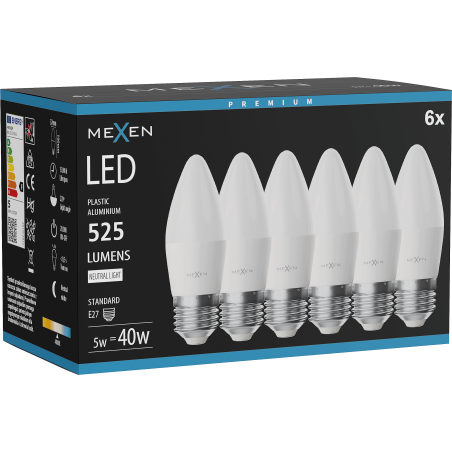 Mexen Nova 6x LED крушка E27, C37, 5W, Неутрална - 4000K, 525 lm - L102-E27-0540-01x06