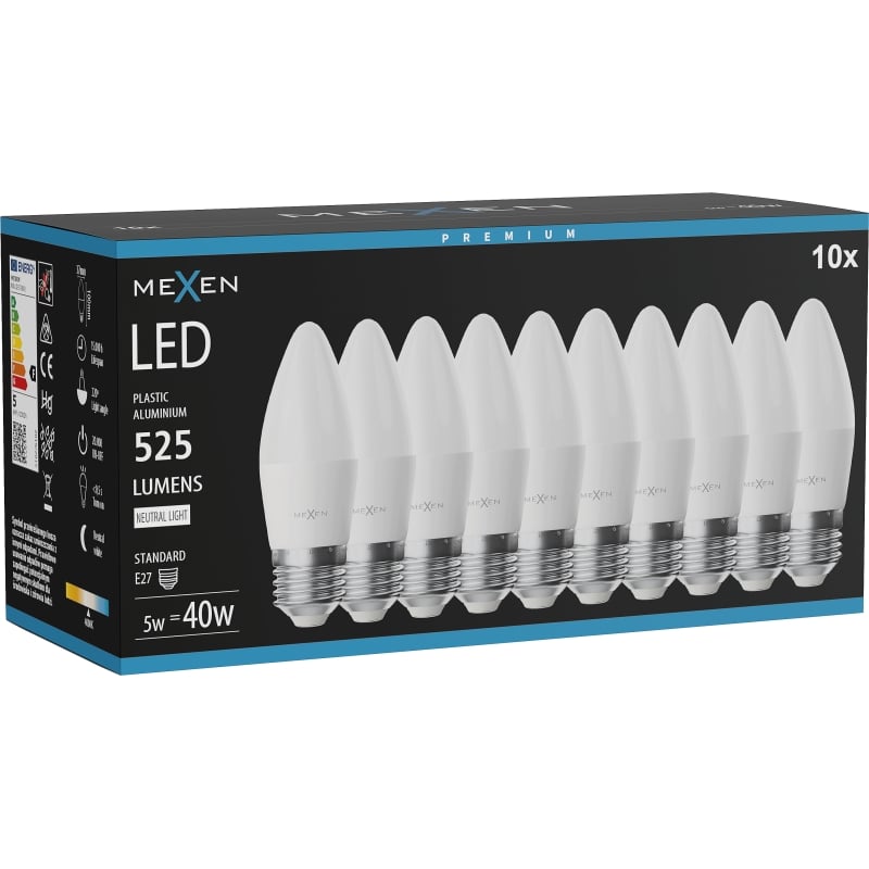 Mexen Nova 10x LED крушка E27, C37, 5W, Неутрална - 4000K, 525 lm - L102-E27-0540-01x10